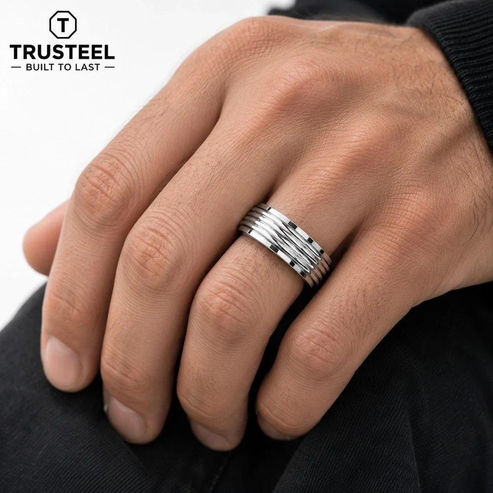 316L stainless steel silver ring men’s women’s band size 10
